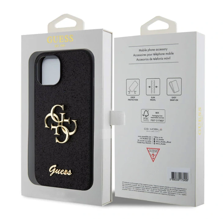 Husa Guess PU Fixed Glitter 4G Metal Logo pentru iPhone 12/12 Pro Black thumb
