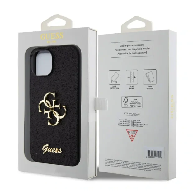 Husa Guess PU Fixed Glitter 4G Metal Logo pentru iPhone 12/12 Pro Black