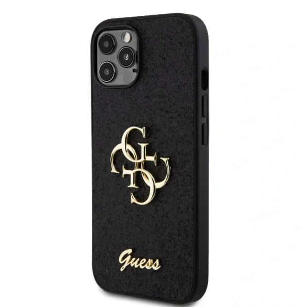 Husa Guess PU Fixed Glitter 4G Metal Logo pentru iPhone 12/12 Pro Black