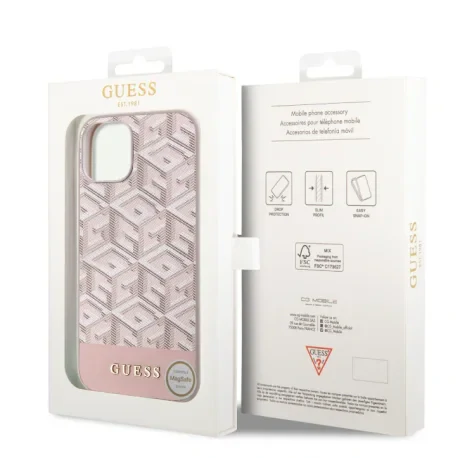 Husa Guess PU G Cube MagSafe pentru  iPhone 15 Pink