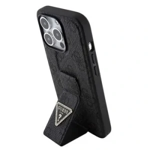 Husa Guess PU Grip Stand 4G Strass Triangle Metal Logo pentru iPhone 15 Pro Max Black