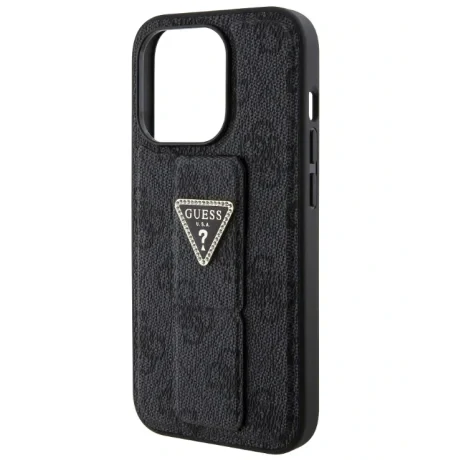 Husa Guess PU Grip Stand 4G Strass Triangle Metal Logo pentru iPhone 15 Pro Max Black