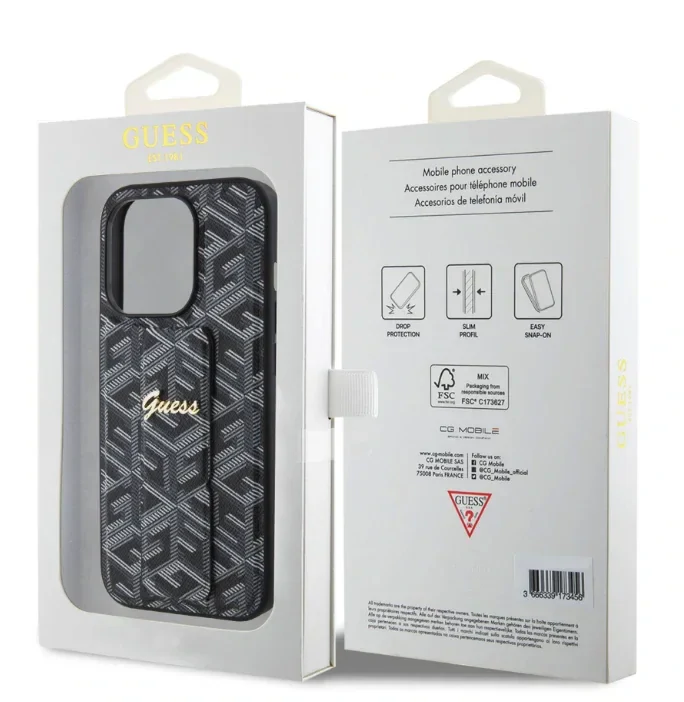 Husa Guess PU Grip Stand G Cube pentru iPhone 15 Black