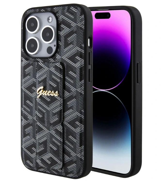 Husa Guess PU Grip Stand G Cube pentru iPhone 15 Pro Max Black thumb