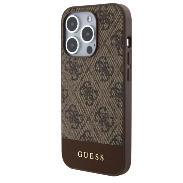 Husa Guess PU 4G Stripe MagSafe pentruPhone 15 Pro Brown