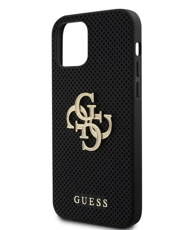 Husa Guess PU Perforated 4G Glitter Metal Logo pentru iPhone 12/12 Pro Black