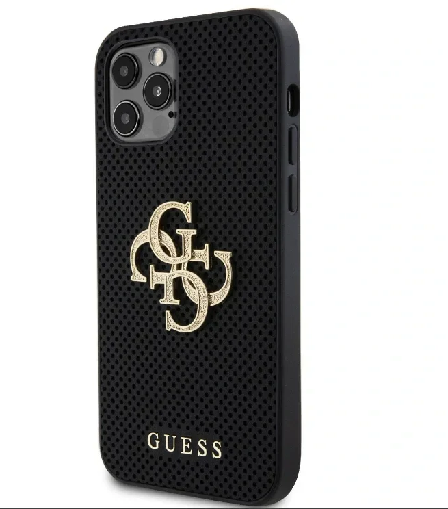 Husa Guess PU Perforated 4G Glitter Metal Logo pentru iPhone 12/12 Pro Black
