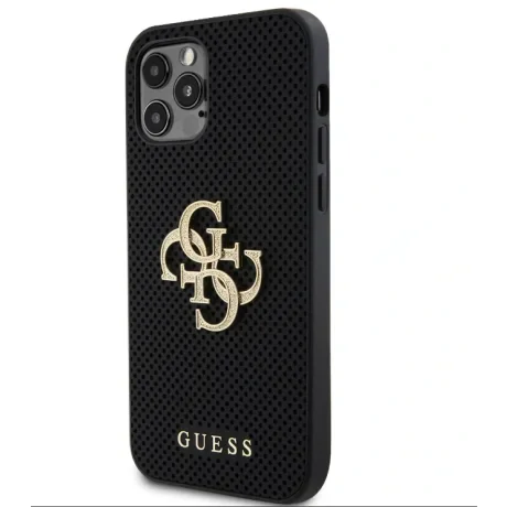 Husa Guess PU Perforated 4G Glitter Metal Logo pentru iPhone 12/12 Pro Black