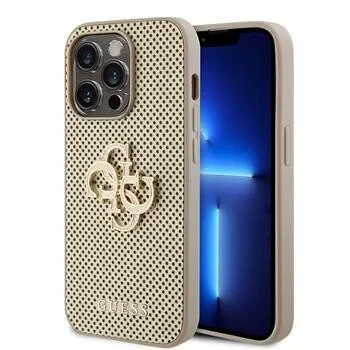 Husa Guess PU Perforated 4G Glitter Metal Logo pentru iPhone 15 Pro Max Gold