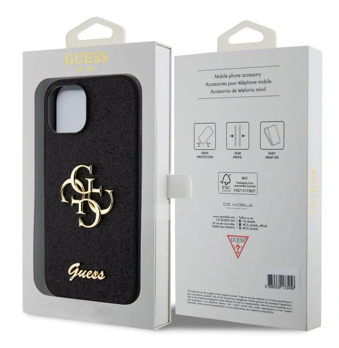 Husa Guess PU Fixed Glitter 4G Metal Logo pentru iPhone 13 Black thumb
