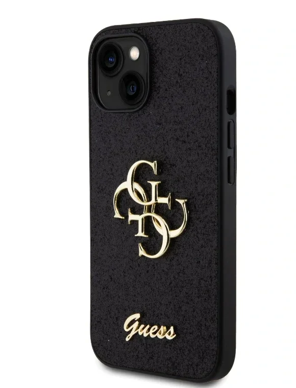 Husa Guess PU Fixed Glitter 4G Metal Logo pentru iPhone 13 Black