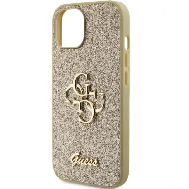 Husa Guess PU Fixed Glitter 4G Metal Logo pentru iPhone 13 Gold