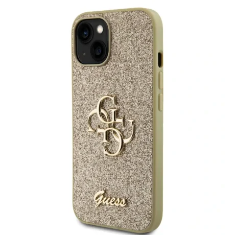 Husa Guess PU Fixed Glitter 4G Metal Logo pentru iPhone 13 Gold