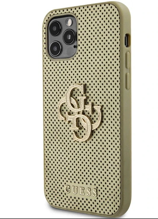 Husa Guess PU Perforated 4G Glitter Metal Logo pentru iPhone 12/12 Pro Gold thumb