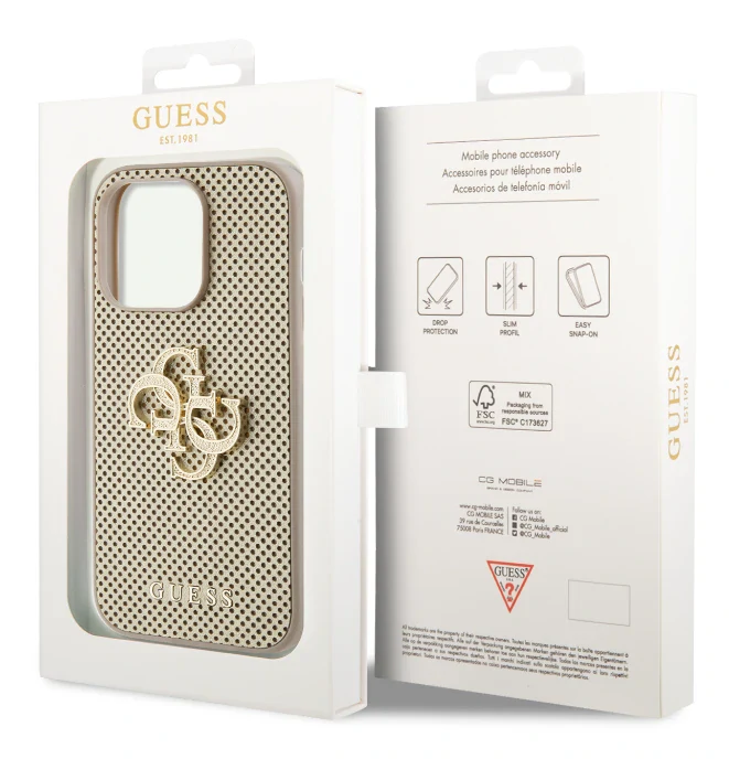 Husa Guess PU Perforated 4G Glitter Metal Logo pentru iPhone 12/12 Pro Gold thumb