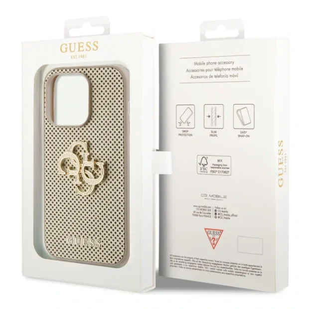 Husa Guess PU Perforated 4G Glitter Metal Logo pentru iPhone 12/12 Pro Gold