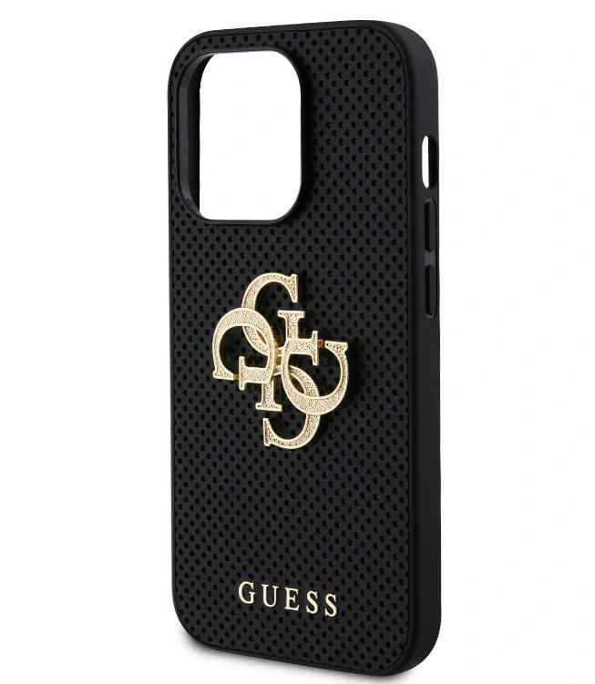 Husa Guess PU Perforated 4G Glitter Metal Logo pentru iPhone 13 Black thumb