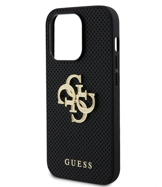 Husa Guess PU Perforated 4G Glitter Metal Logo pentru iPhone 13 Black