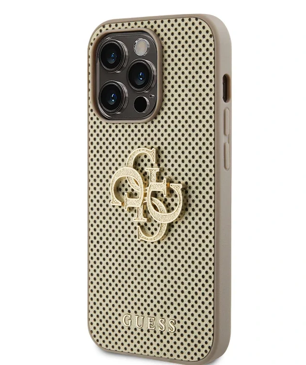 Husa Guess PU Perforated 4G Glitter Metal Logo  pentru iPhone 15 Pro Gold thumb