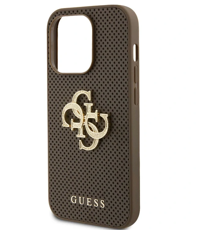 Husa Guess PU Perforated 4G Glitter Metal Logo pentru iPhone 15 Pro Maro thumb
