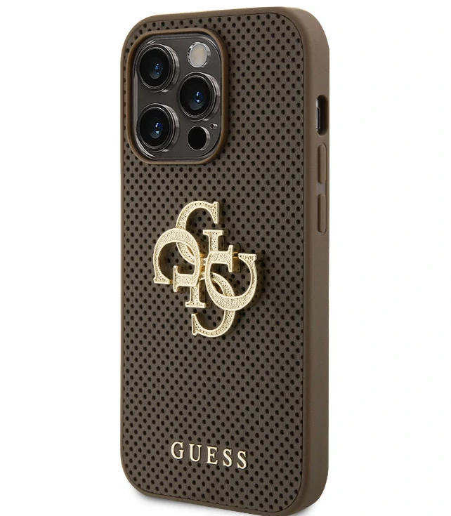 Husa Guess PU Perforated 4G Glitter Metal Logo pentru iPhone 15 Pro Maro thumb