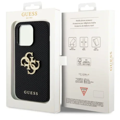Husa Guess PU Perforated 4G Glitter Metal pentru iPhone 14 Pro Negru