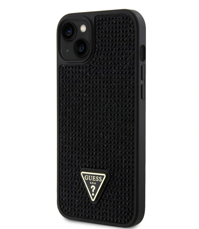 Husa Guess Rhinestones Triangle Metal Logo pentru iPhone 13 Black thumb