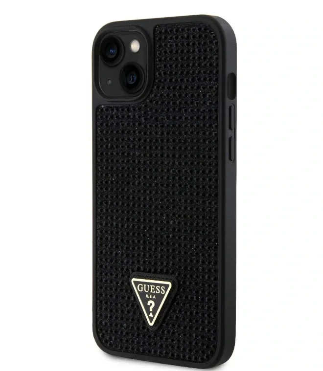 Husa Guess Rhinestones Triangle Metal Logo pentru iPhone 13 Black