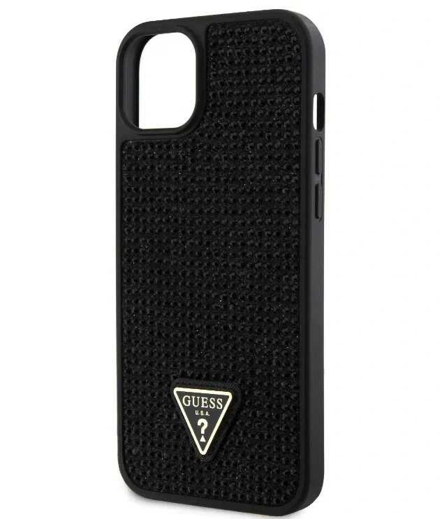 Husa Guess Rhinestones Triangle Metal Logo pentru iPhone 13 Black