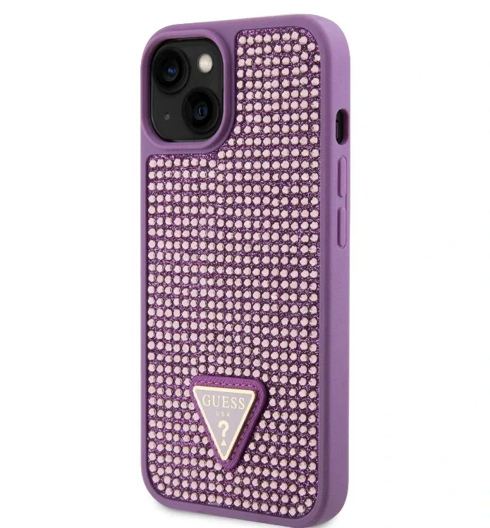 Husa Guess Rhinestones Triangle Metal Logo pentru iPhone 13 Purple