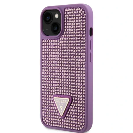 Husa Guess Rhinestones Triangle Metal Logo pentru iPhone 13 Purple