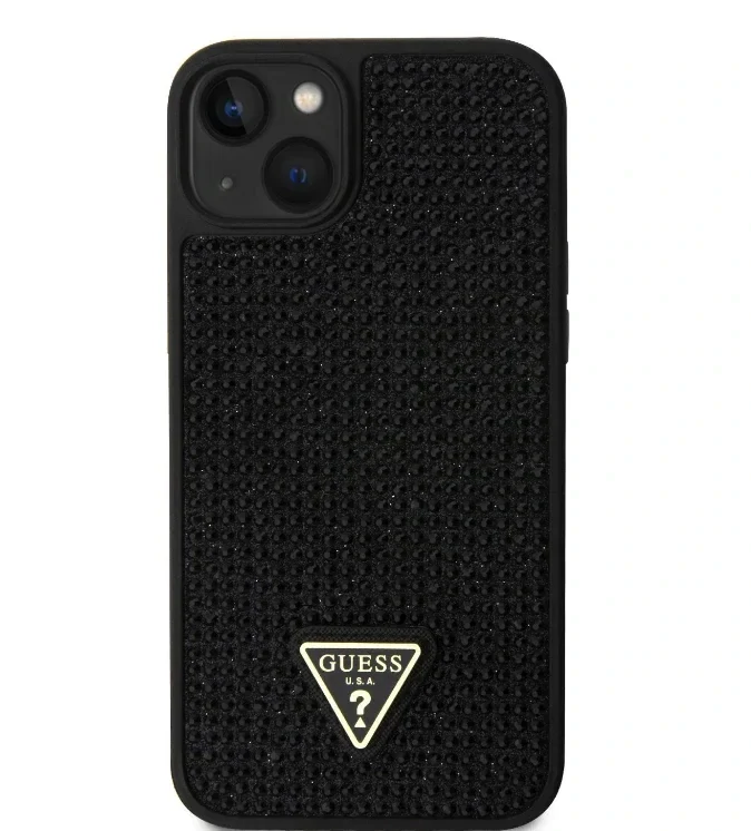 Husa Guess Rhinestones Triangle Metal Logo pentru iPhone 13 Black