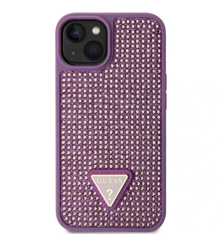 Husa Guess Rhinestones Triangle Metal Logo pentru iPhone 13 Purple