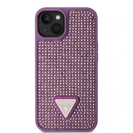 Husa Guess Rhinestones Triangle Metal Logo pentru iPhone 13 Purple