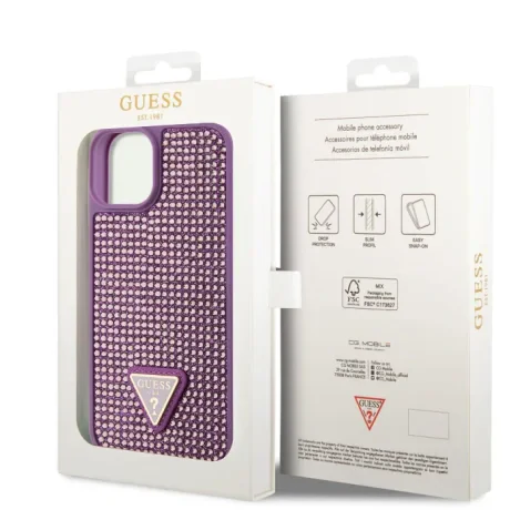 Husa Guess Rhinestones Triangle Metal Logo pentru iPhone 13 Purple