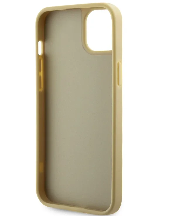 Husa Guess Rhinestones Triangle Metal Logo pentru iPhone 15 Gold