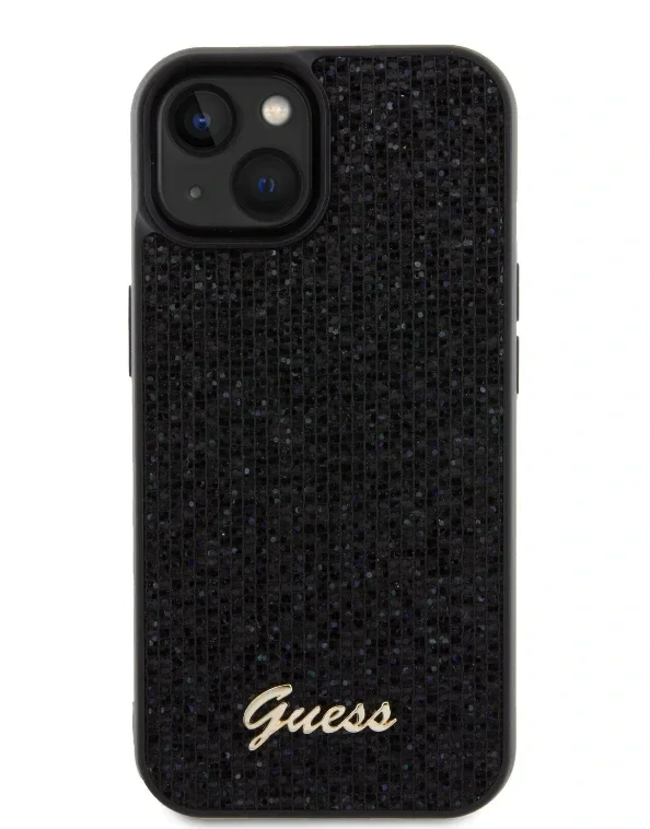 Husa  Guess PU Square Mirror Script Logo pentru iPhone 15 Black