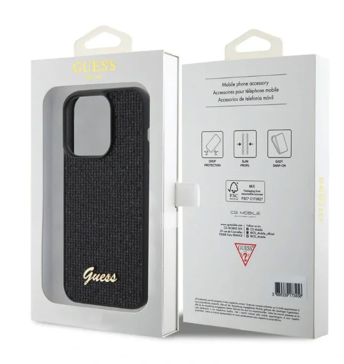 Husa  Guess PU Square Mirror Script Logo pentru iPhone 15 Black