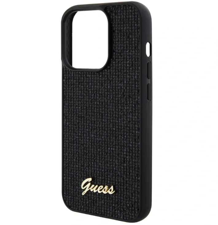 Husa  Guess PU Square Mirror Script Logo pentru iPhone 15 Black