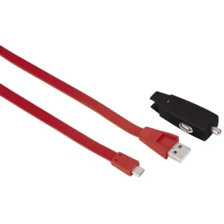 12V Charging Kit, charger with USB flat cable on micro USB, red