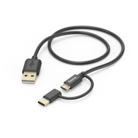 2-in-1 Micro-USB Cable with USB Type-C Adapter, 1 m, black