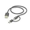 2-in-1 Multi Charging Cable, USB-A - Micro-USB and USB-C, 1 m, black