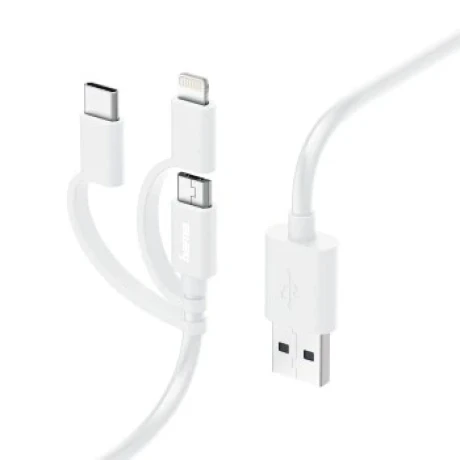 3-in-1 Micro-USB Cable with Adapter for USB-C and Lightning, 1.0 m, white