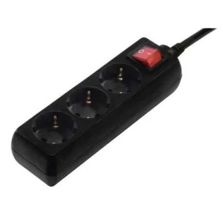3-Way Power Strip, with switch, 1.4 m, black