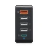 5 Ports Quick Charger, 1x QC 3.0, 3x USB-A, 1x USB-C PD, 51 W, black