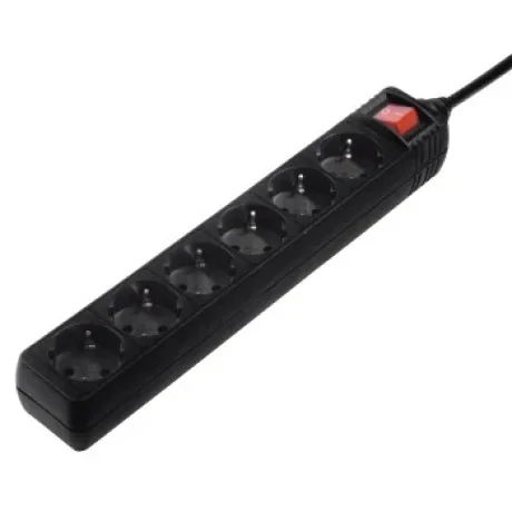 6-Way Power Strip, with Switch, 3 m, black