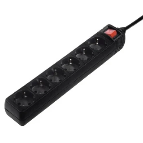 6-Way Power Strip, with Switch, 3 m, black