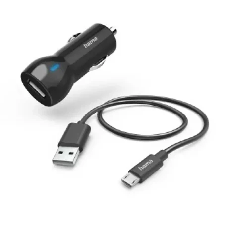 Car Charger with Micro-USB Charging Cable, 12 W, 1.0 m, black