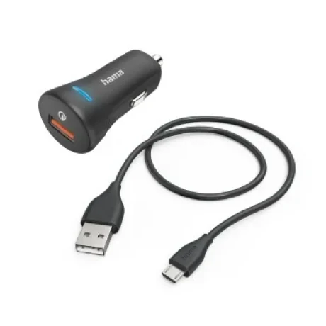 Car Fast Charger with Micro-USB Charging Cable, QC, 19.5 W, 1.5 m, black