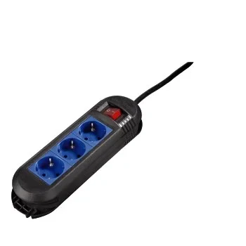 &quot;Colour&quot; Power Strip, 3-Way, black/blue, 1.5 m